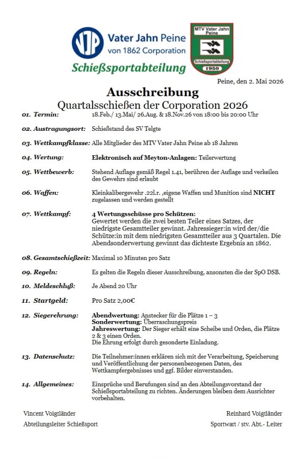 Quartalsschießen der Corporation ohne 9.7.6